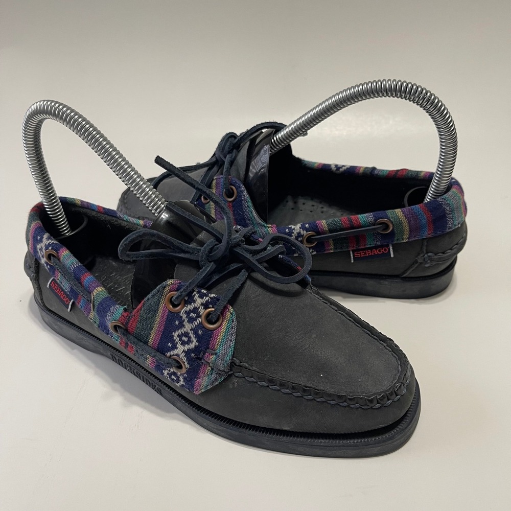 Sebago Spinnaker Boat Shoes Womens 5.5 Navy Tribal Docksides B41302 Leather